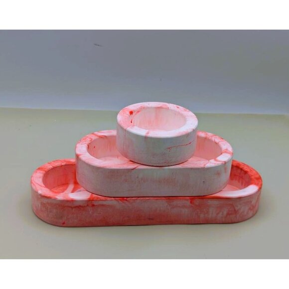 Handmade Eco Resin Tealight Candle Holders-Pink & White Marble Design - Picture 3 of 10